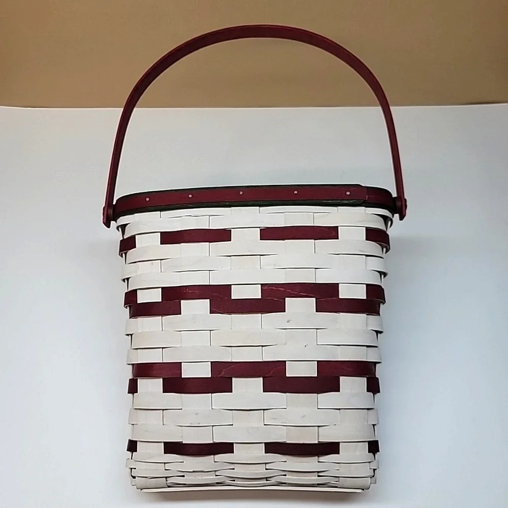 Longaberger Happy Holidays White/Red & Green Door/Flower Basket + Plastic Liner